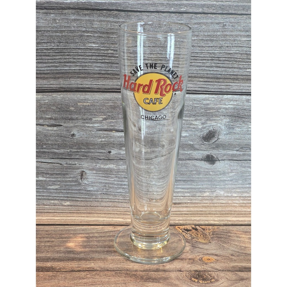Hard Rock Cafe Chicago Save The Planet Pilsner Glass Footed Beer Glass 9.5 inch
